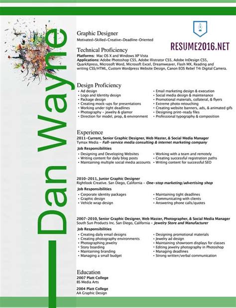 Write an engaging graphic design resume using indeed's library of free resume examples and templates. Graphic designer resume samples 2016