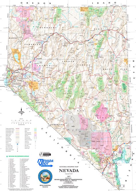 Large Detailed Administrative Map Of Nevada State With Roads Highways