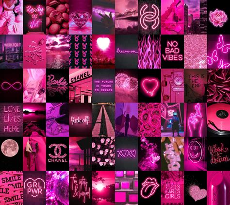 Boujee Pink Neon Wall Collage Kit Black And Pink Neon Collages Pink Photo Wall Decor Aesthetic