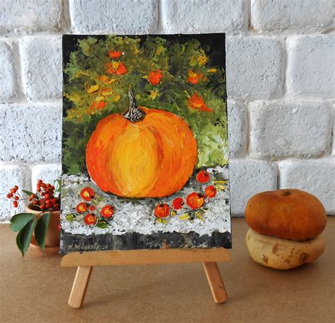 Осенний натюрморт тыквы маслом маленькая картина миниатюра