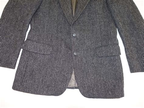 Harris Tweed Mens Herringbone Sport Coat Size 40 Regular Charcoal Gray