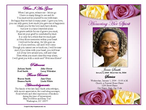 Funeral Program Examples Funeral Templates Free Memorial Cards For