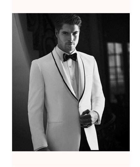 Mens White Tuxedo Dinner Jacket Suit Shawl Collar With Blac