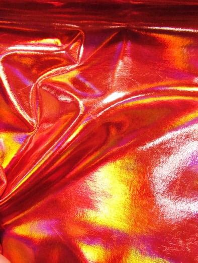 Ultra Holographic Glossy Patent Spandex Vinyl Fabric Red Sold By