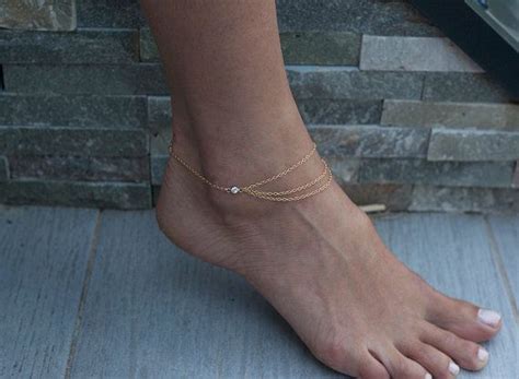 Layering Anklet Minimalist Anklet Gold Anklet With Zirconia On Etsy