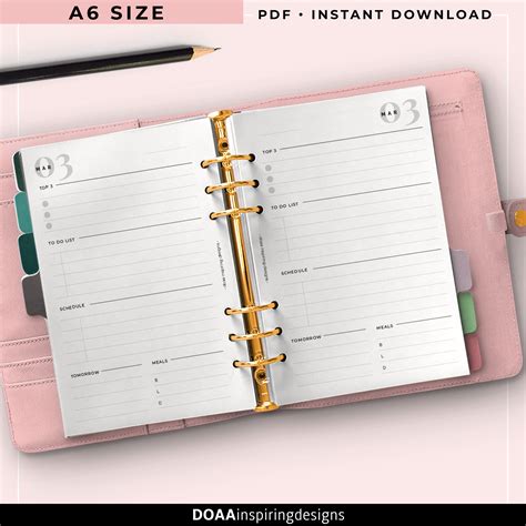 A6 Daily Planner Insert Daily Agenda Printable Planner Etsy