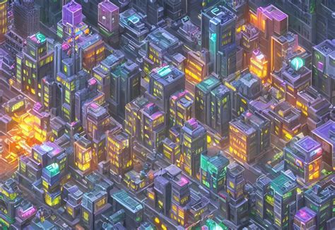 Isometric Voxel Art Cyberpunk City Highly Detailed Stable Diffusion