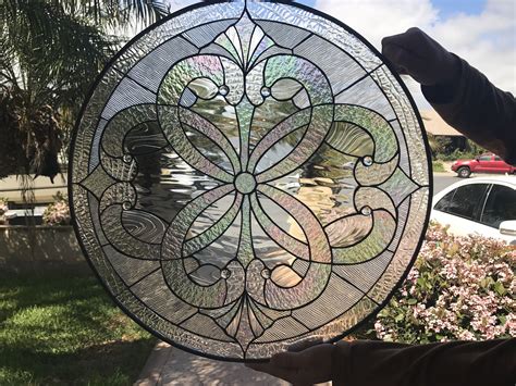 Stunning Leaded Stained Glass Window Panel Hangings Round Windsor Clear