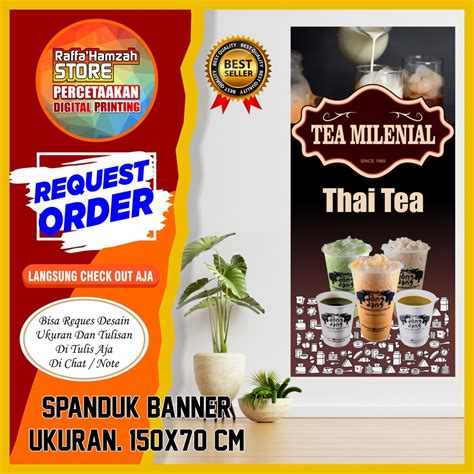 Jual Spanduk Banner Berdiri Minuman Thai Tea Boba Milkshake Dll Size