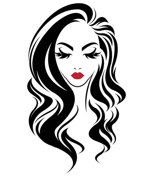 Womans Face With Long Hair And Red Lipstick On The Lips Black And White