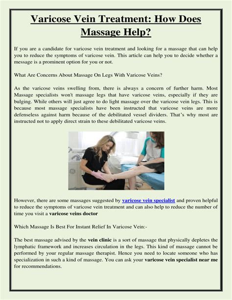 Varicose Vein Treatment How Does Massage Help