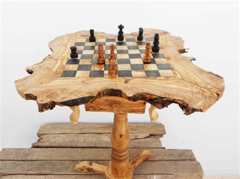 Olive Wood Chess Table Wooden Rustic Exotic Chess Board Set Etsy