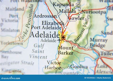 Geographic Map Of Australia With Adelaide City Stock Photo Image Of