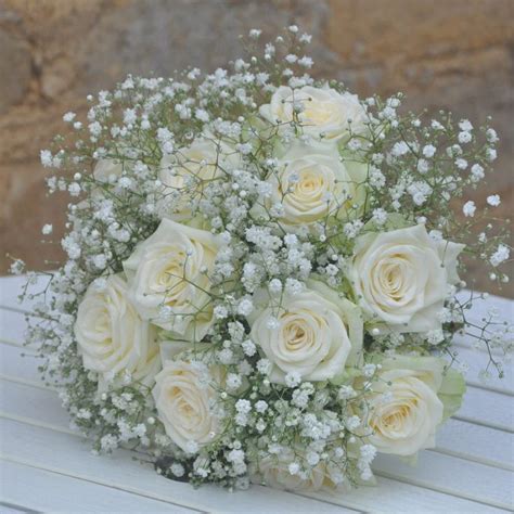 White Roses Gypsophila Bridal Bouquet Beautiful Wedding Flowers Ramo