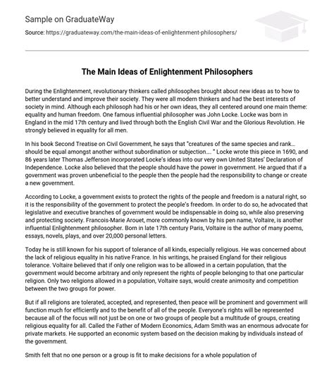 ⇉the Main Ideas Of Enlightenment Philosophers Essay Example Graduateway