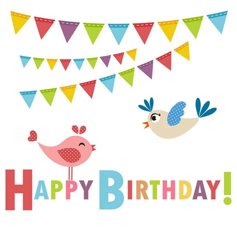 Cute Birds With Birthday Vector Free Download