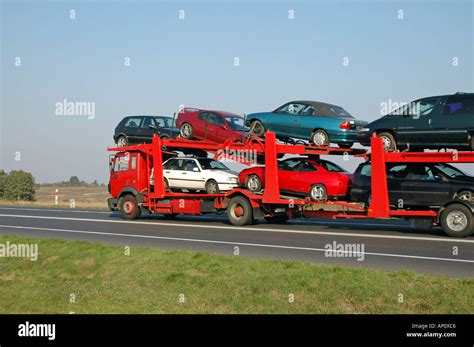 Truck Transporting Cars Stock Photo Alamy