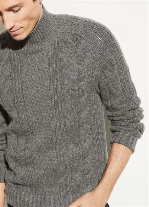 Wool Cashmere Cable Turtleneck For Men Vince Cashmere Men Sweater