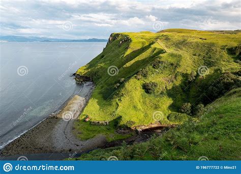 Scottish Landscape With Hills And Shoreline Near Staffin At Isle Of