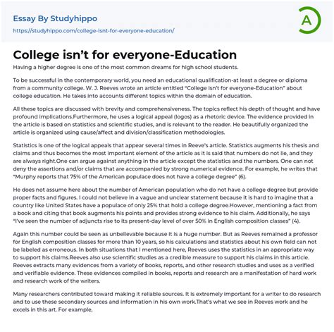 College Isnt For Everyone Education Essay Example StudyHippo Com