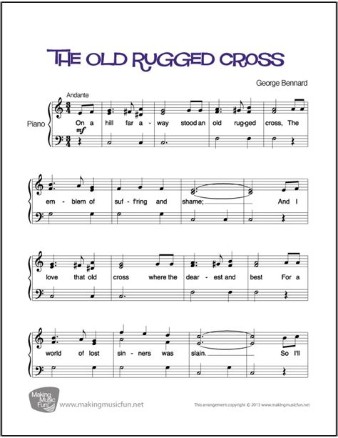 The Old Rugged Cross Easy Piano Sheet Music Digital Print