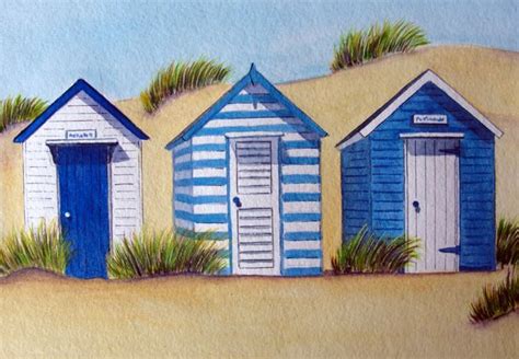 Beach Huts Original Watercolours Beach Watercolor Beach Painting