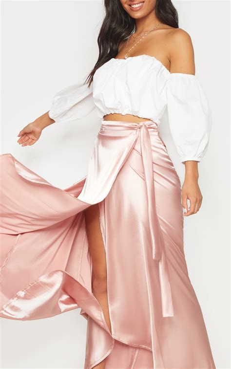 Blush Satin Wrap Maxi Skirt Skirts Prettylittlething Usa
