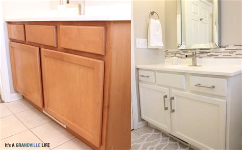 Step 10 if priming bathroom cabinets that have been previously painted—especially if going from a darker to a lighter paint color—apply an additional coat of primer on each related: It's A Grandville Life : DIY Painted Bathroom Cabinets