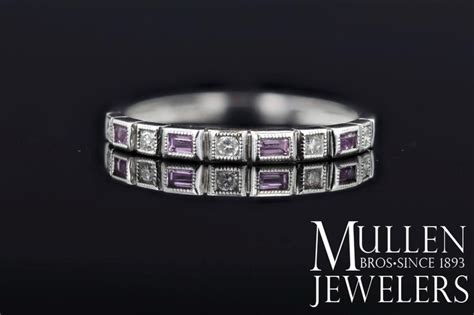 10k White Gold Diamond And Emerald Cut Pink Tourmaline Birthstone Ring
