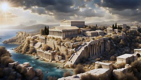 View Of An Ancient Large Greek City On The Coast With A Large Acropolis