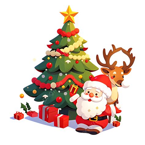 Christmas Tree Santa Claus And Reindeer Christmas Santa Claus