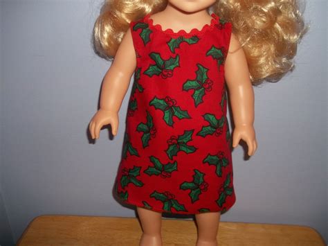 American 18 Inch Doll Clothes Dress Red With Christmas Holly By