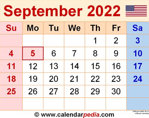 September 2022 Calendar Templates For Word Excel And Pdf