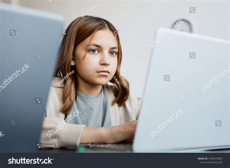 Portrait Cute Teen Girl Using Laptop Stock Photo 1994473583 Shutterstock