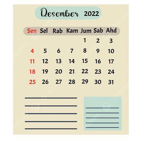 Gambar Kalender Meja Desember 2022 Dengan Catatan Kalender Desember