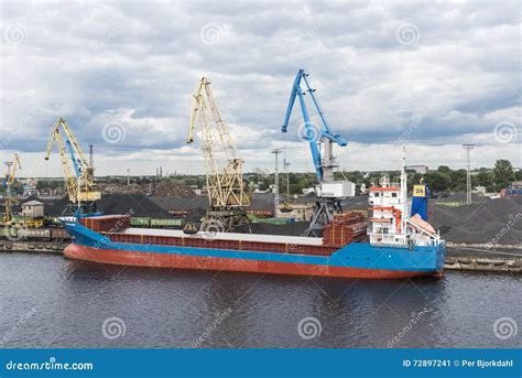 Small Bulk Carrier Ship Loading Coal Riga Editorial Photo Image Of