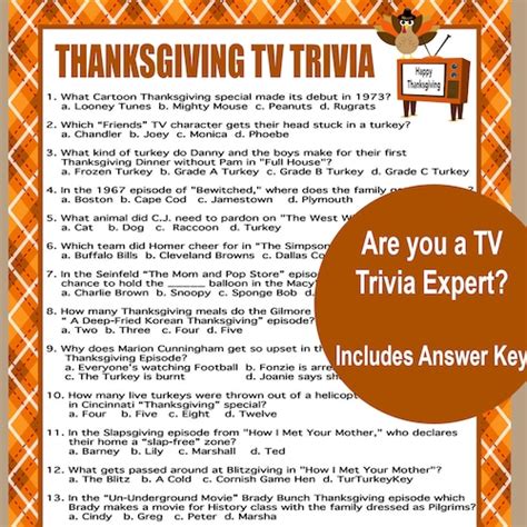 Thanksgiving Game Thanksgiving Tv Trivia Printable Etsy Canada