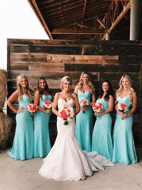 Perfect real touch bouquet for your tropical wedding. Tiffany blue and coral wedding. | Tiffany blue bridesmaid ...