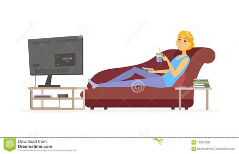 Woman Watching Tv Cartoon People Character Isolated