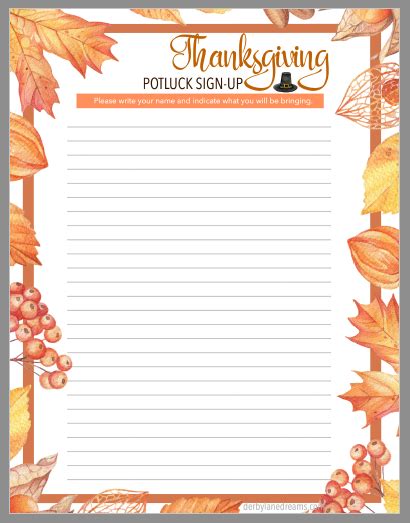 Free Printable Thanksgiving Potluck Sign Up Sheet Printable Templates