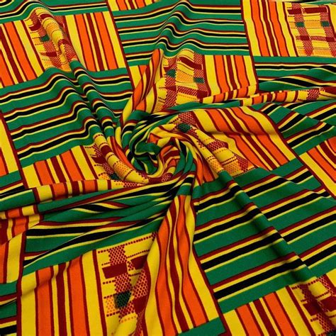 Orange And Green Stretch Kente Jersey African Fabric Kente Etsy