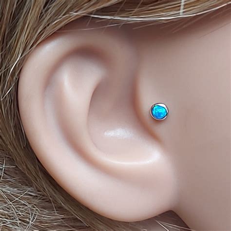 Opal Tragus Earring Conch Daith Rook Helix Snug Lip Ring Etsy