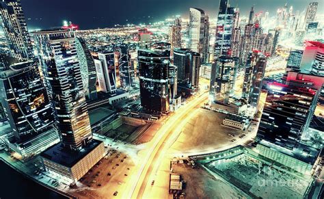 Aerial View Of Dubais Business Bay At Night Photograph By Dmitrii