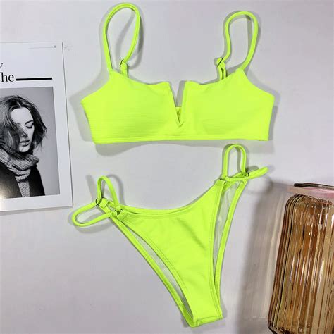 Bikinx Brazilian Micro Thong Bikini Set Deep V Sheer Female Swimsuit
