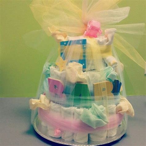 Baby Shower Diaper Cake Multi Colored For An Unknown Gender Baby