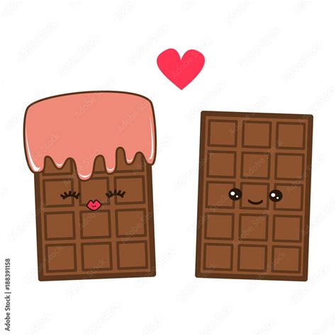 Two Cute Chocolate Bar Character In Love Cartoon Vector Illustration Isolated On White