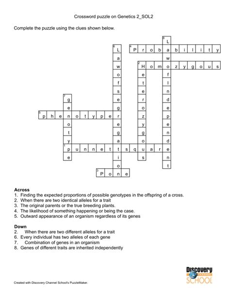 Crossword Puzzle On Genetics 2sol2 Complete The