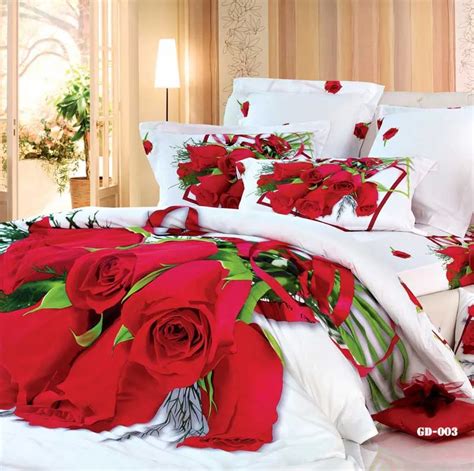 Pcs D Red Rose Flower Print Floral Bedding Set King Queen Size Duvet