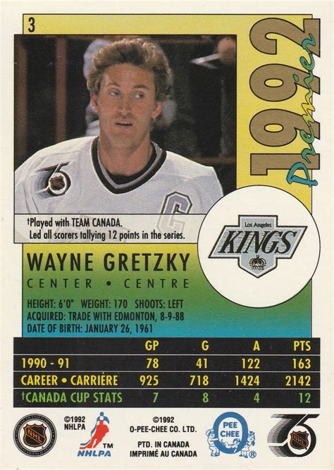 1991 92 O Pee Chee Premier 3 Wayne Gretzky Trading Card Database