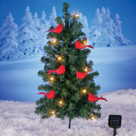 Solar Christmas Tree With Cardinals Yard Stake Outdoor